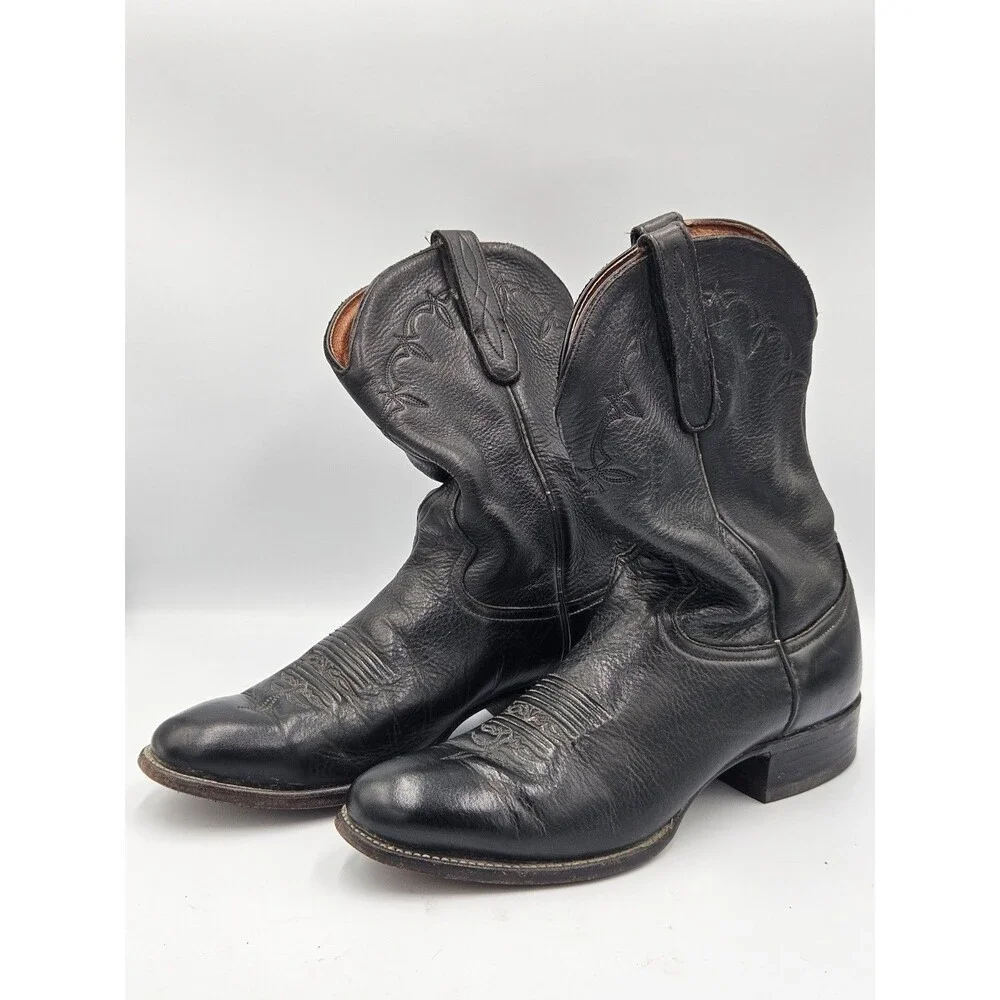 Larry Mahan Men’s Black Leather Cowboy Boots Western Size US 8 D